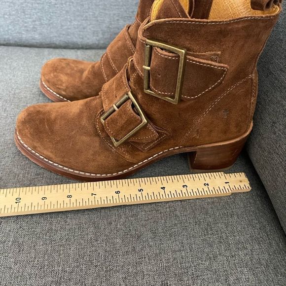 FRYE Sabrina brown suede double buckle boots - Picture 9 of 15
